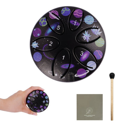Mini Portable Steel Tongue Drum, 3 Inches with 6 Tones - a Beginner-Friendly Handheld Percussion Instrument Made of Carbon Steel, Includes Drumsticks And Sheet Music, Perfect Musical Gift for Celebrations Like Carnivals, Weddings, Christmas