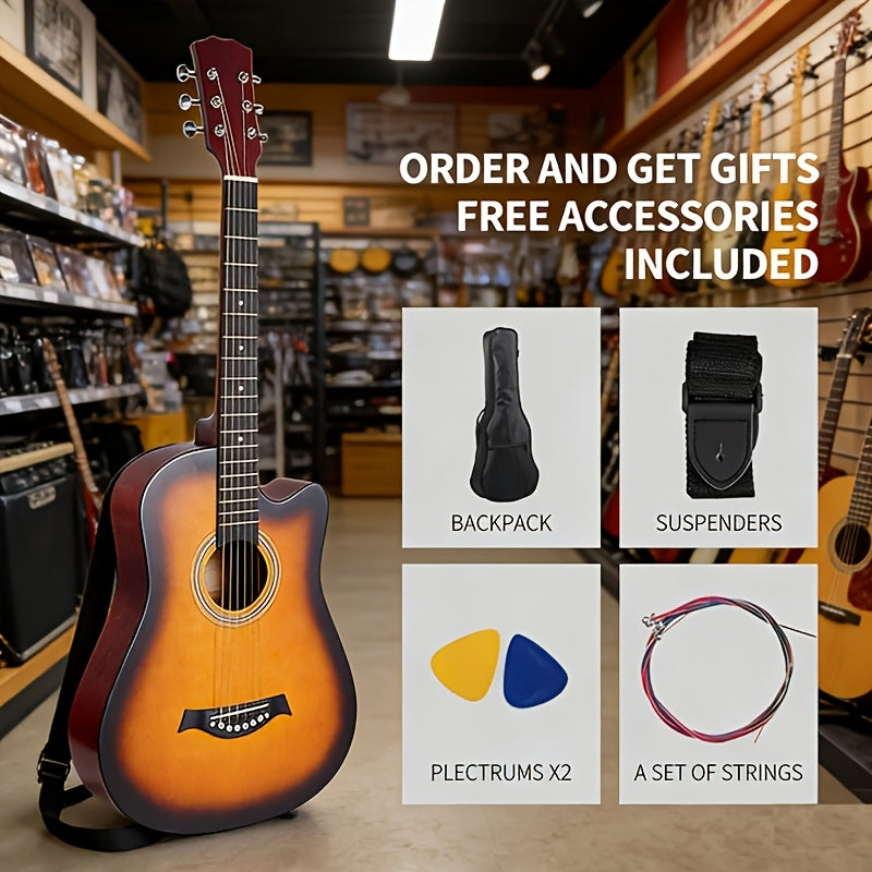 [Guitar Starter Kit] 38-Inch Wooden Classical Guitar Starter Kit, Includes Strings, Gig Bag, Strap, And Picks. Features Excellent Sound Projection, Stability, Comfortable Grip, And High-Quality Craftsmanship, Designed For Beginners' Home Practice And Perf