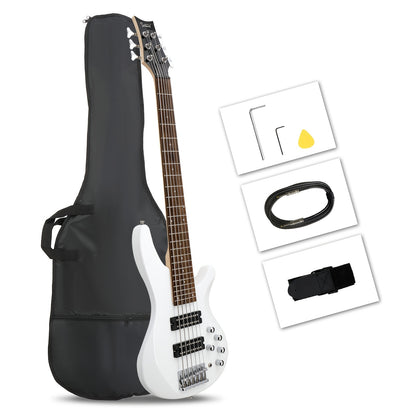 White Electric Bass Guitar with 44 Inch GIB, 6 Strings, H-H Pickups, Laurel Wood Fingerboard, And Included Bag And Additions