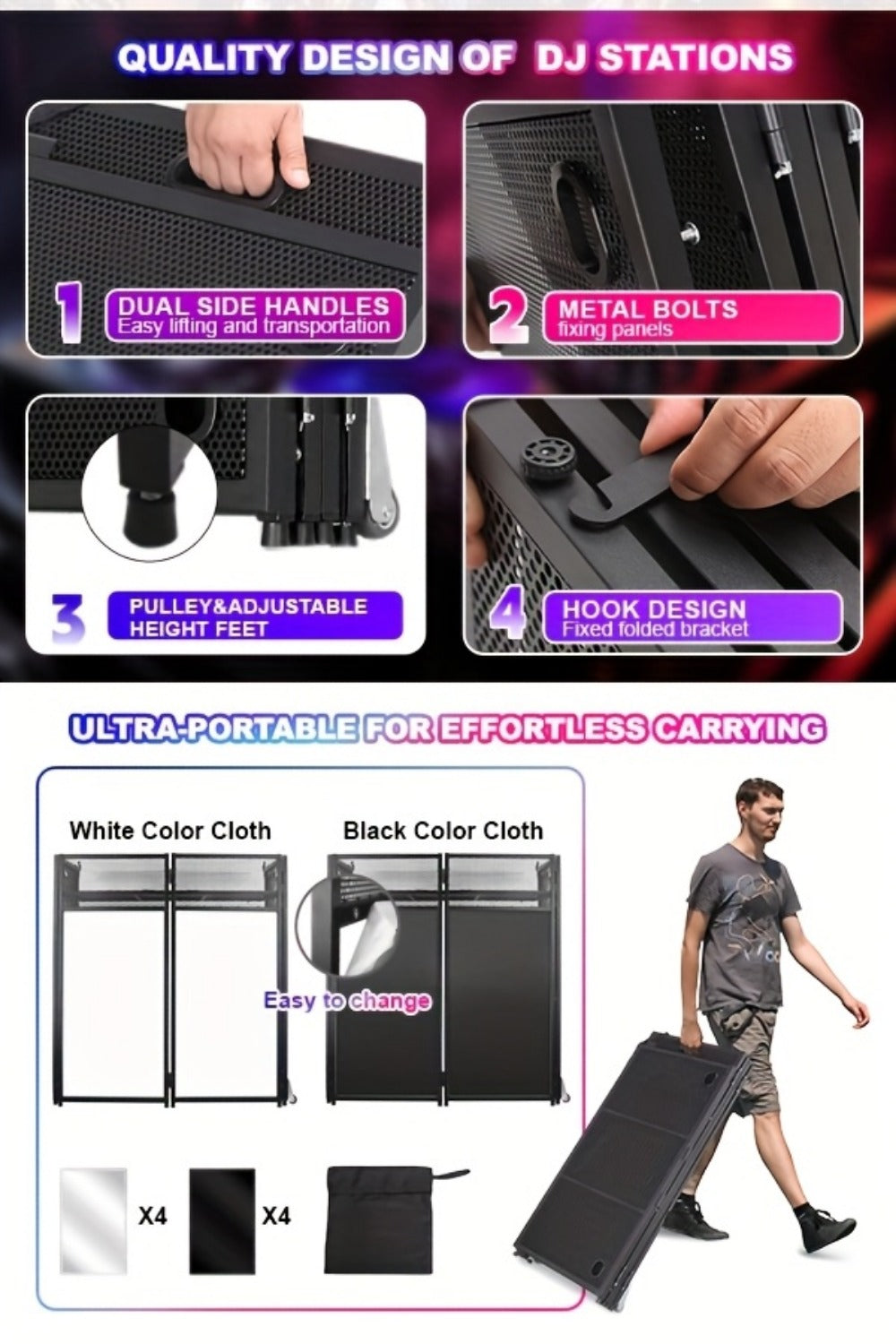 Portable DJ Booth, Portable, 5 inch, Facade for Supporting And Screening Dj Controllers