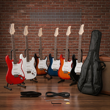 38.6 Inch AST Electric Guitar, Single Pickup, Rosewood Fretboard, Sunburst with White Pickguard, Ideal for Beginner Gift & Daily Practice