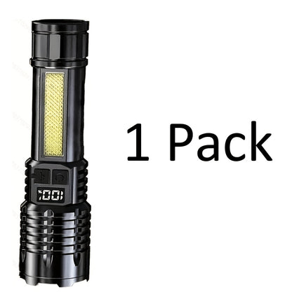 2/1 Pack Rechargeable Flashlights High Lumens, Super Bright Flash Light, 5 Modes Zoomable Linternas With LCD Digital Display, Powerful Handheld LED Flashlights For Emergencies Camping, Fishing, Hiking, Made Of ABS Material, Bright Outdoor Lamp