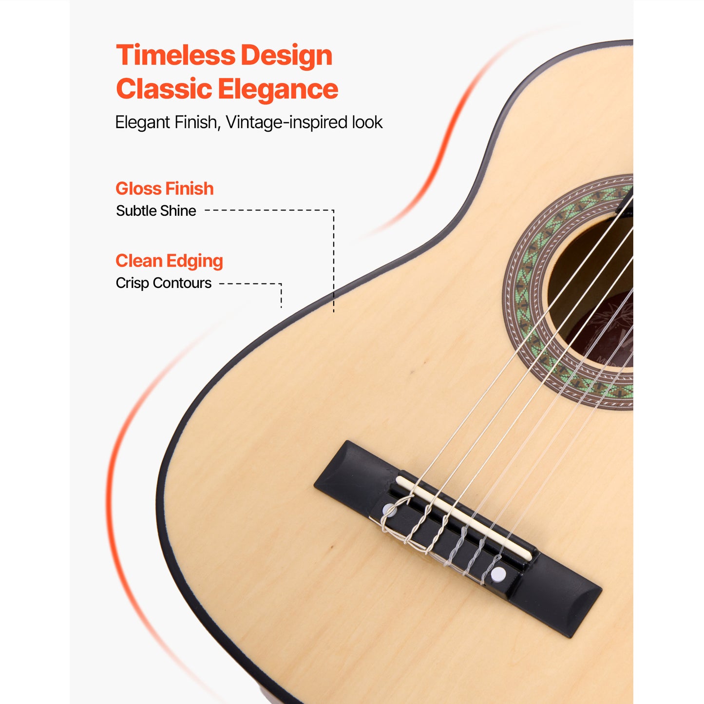 VEVOR Classical Guitar 30 in Guitar Beginner Starter Kit Nylon Strings Sunburst Sunrise Color/Black/Natural Color/Pink