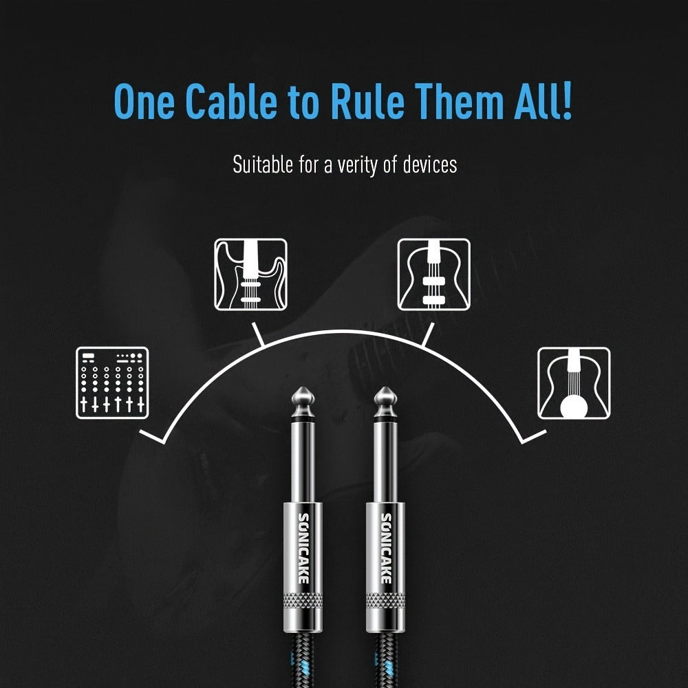 SONICAKE 20-Foot Guitar Cable, Braided 1/4-Inch Right-Angle TS Cord