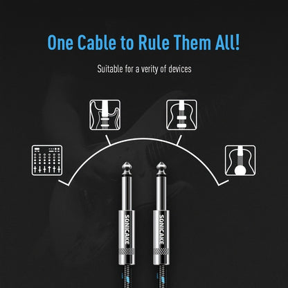 SONICAKE 20-Foot Guitar Cable, Braided 1/4-Inch Right-Angle TS Cord