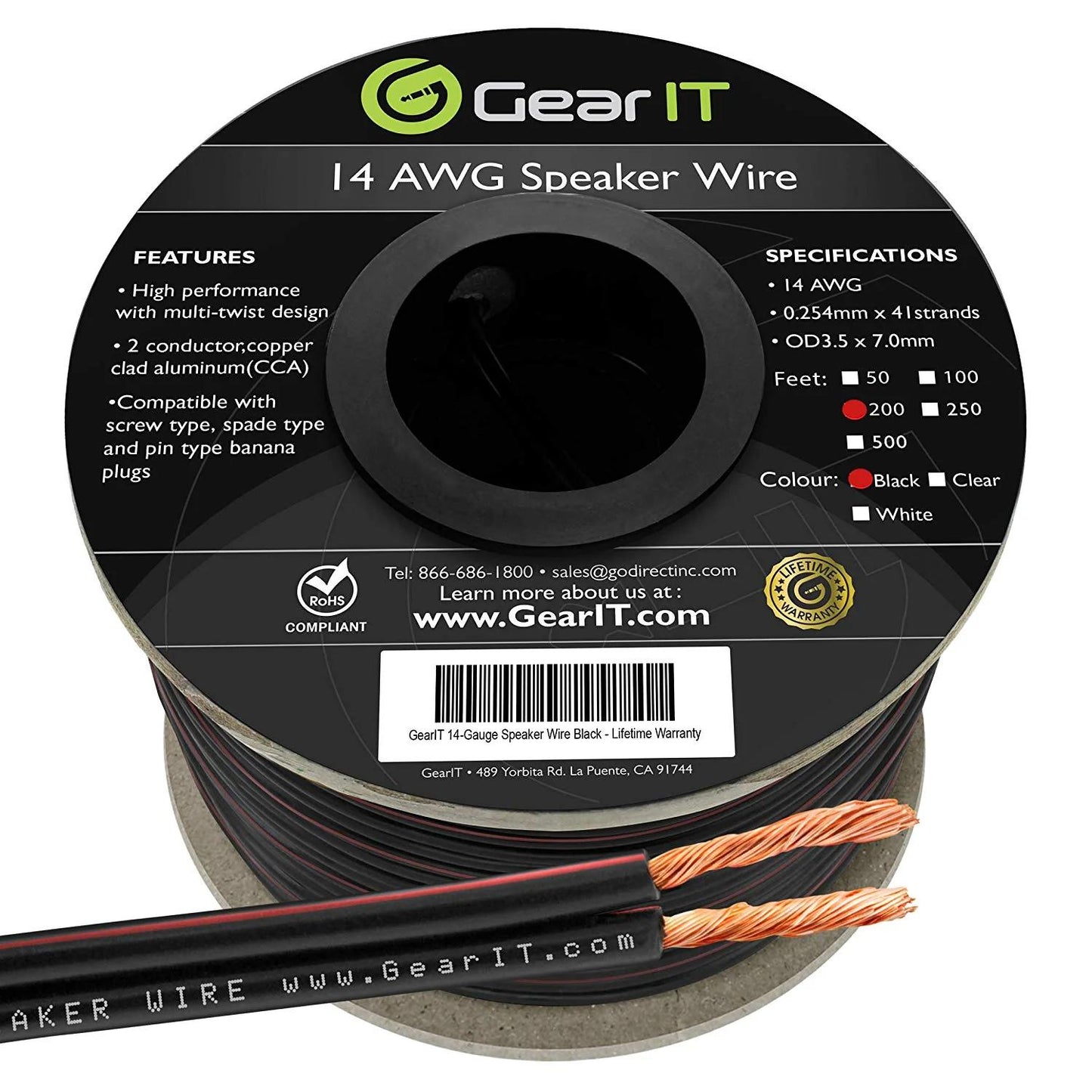 GEARit 14 Gauge Speaker Wire CCA - Copper Clad Aluminum - Home Theater, Car Speakers & More