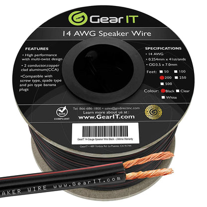 GEARit 14 Gauge Speaker Wire CCA - Copper Clad Aluminum - Home Theater, Car Speakers & More