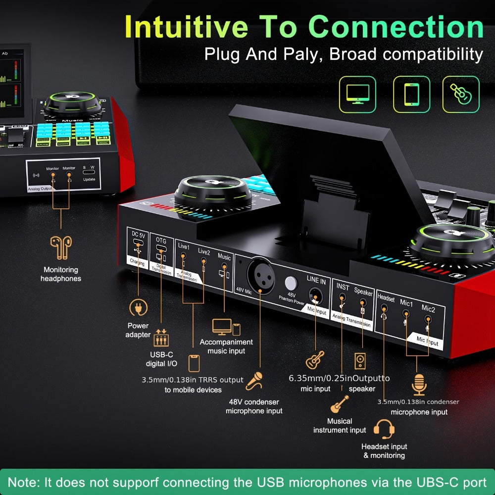 USB Audio Interface, Condenser, USB, Tenlamp, G10, Pro for Recording and Streaming