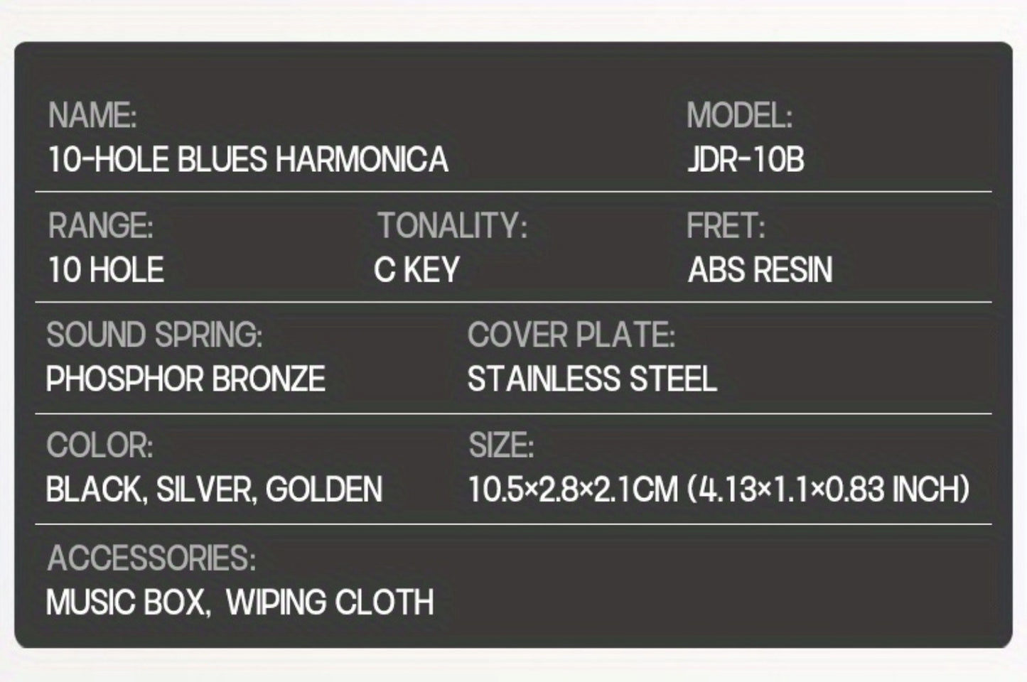 Blues Harmonica, Golden, Professional, Hole, C-Key for Blues Practice