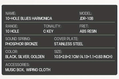 Blues Harmonica, Golden, Professional, Hole, C-Key for Blues Practice