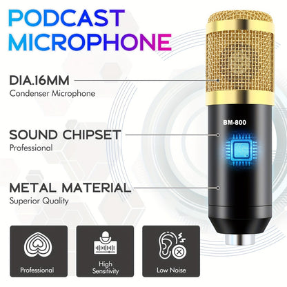 USB Audio Interface, V8K + BM800, USB-C, USB, Podcast, Equipment, Bundle for Recording
