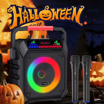 Portable Karaoke System Featuring a Wireless Speaker And Two Microphones, Suitable for Both Adults And Children. It Includes Lights And an Autotune DSP Chip, And Supports TWS, TF Card, USB, AUX, And Live Functions, Making It Perfect for Home Parties