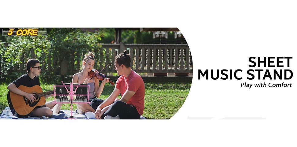 5 Core Music Stand Height Adjustable Desktop Book Stands Portable Sheet Holder All Metal Bookstand Foldable Atril Para Partituras w Carrying Bag & Clip Pink - MUS FLD PNK
