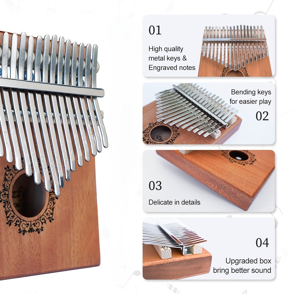 17-Key Vintage Kalimba Thumb Piano with Learning Guide and Tuning Hammer