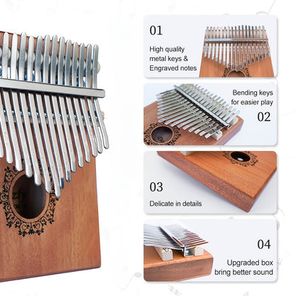 17-Key Vintage Kalimba Thumb Piano with Learning Guide and Tuning Hammer