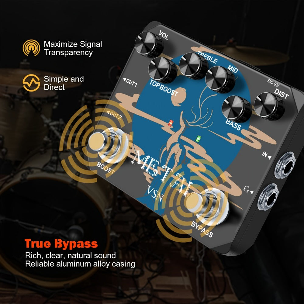 Guitar Effects Pedal, True Bypass, Heavy, Metal for Electric Guitar Or Bass Tone Shaping