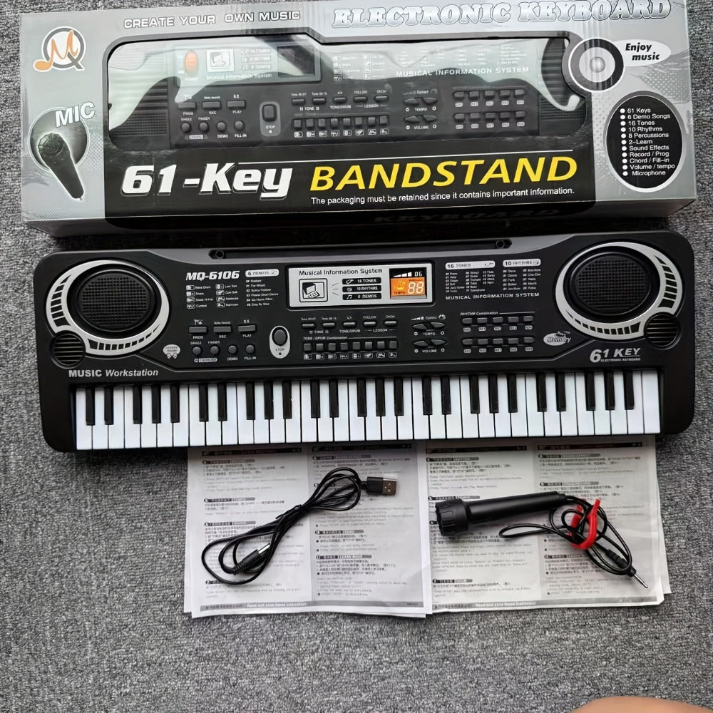 Portable Electronic Keyboard, Piano Keyboard, USB, 61-Key, Piano, Set for Beginner Lessons