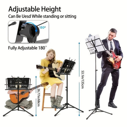 Folding Music Stand, Portable, Foldable, 2-in-1 for Holding Sheet Music For Lessons