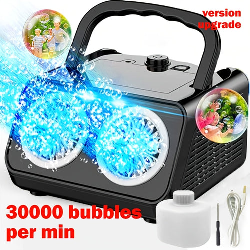 Upgrade Automatic Bubble Blowing Machine, 2 Fan Bubble Blowing Machines, 30000+bubbles Per Minute, White And Black Electric Bubble Machine, Plug-in Or Battery Operation, Outdoor Bubble Toy