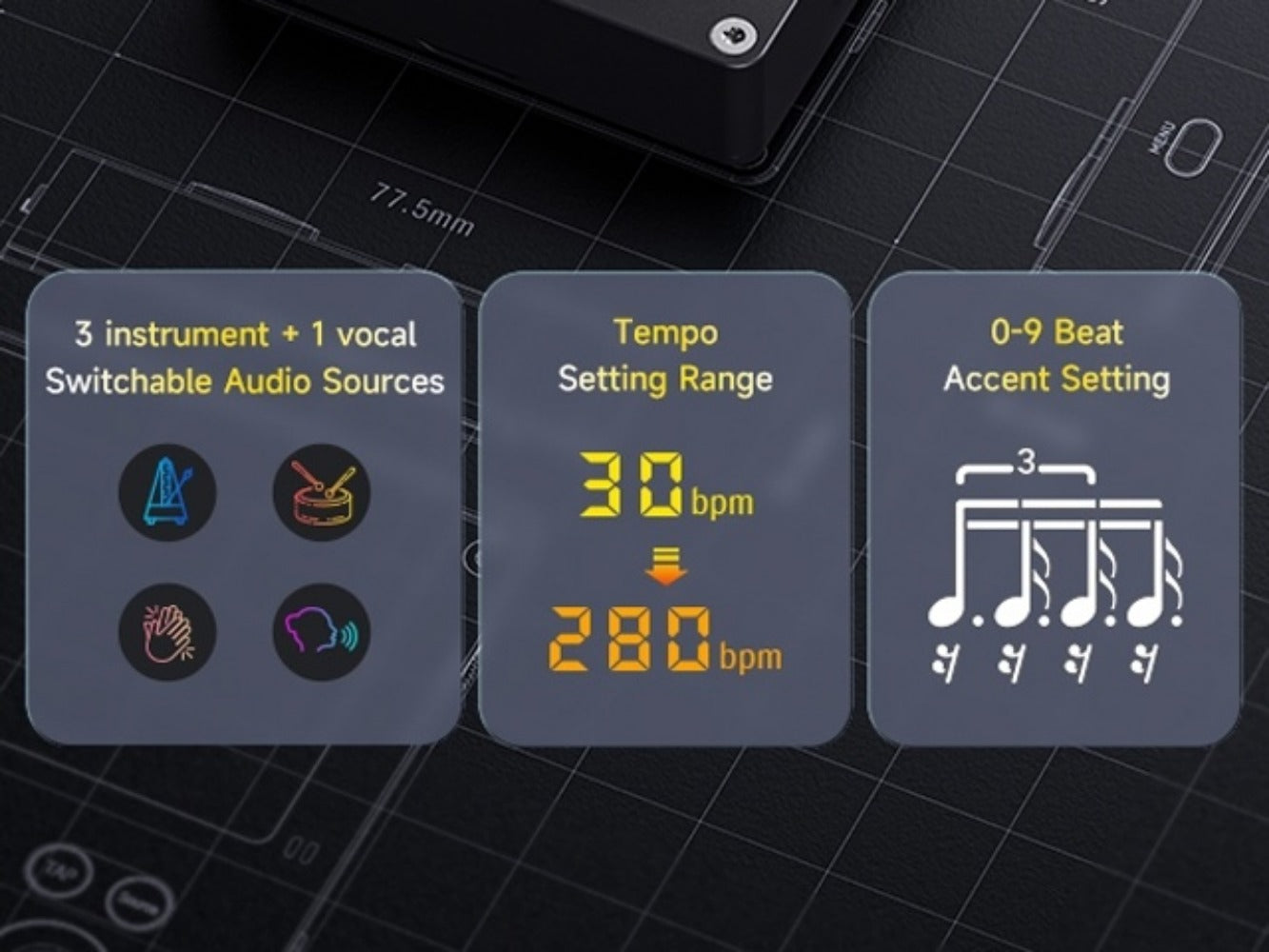 Portable Digital Metronome with Four Modes and Rhythm Trainer for Musicians