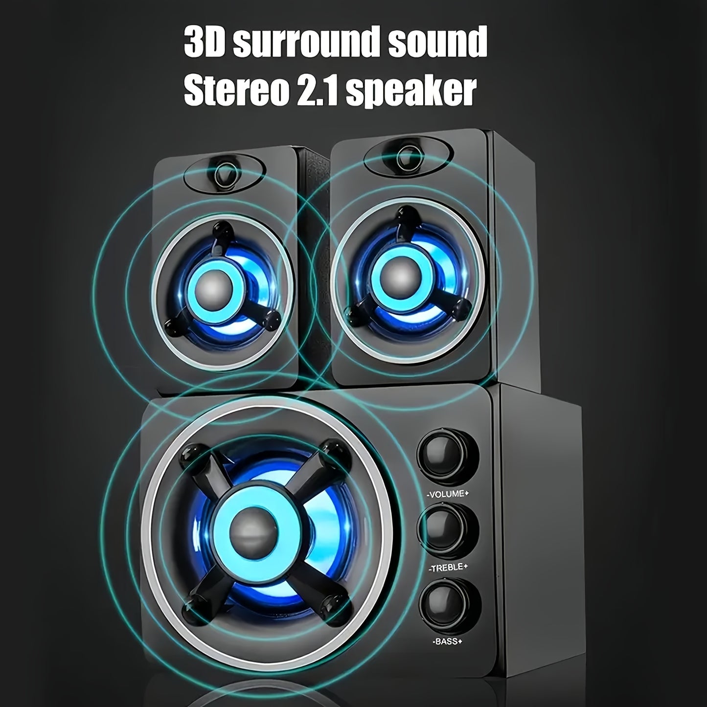 Computer Speakers with Subwoofer - Gaming Speakers PA System, with Bass, RGB Lighting, USB Powered, Plug And Play, 3.5mm Aux In for Desktop, Monitor, Laptop, Compact & Portable