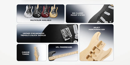 Full Size 39 Inch Electric Guitar Kit Solid Body, for Beginner, with Amplifier, Bag, Capo, Strap, String, Tuner, Picks DST-80