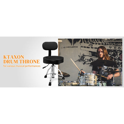 Drum Throne with Backrest, Hydraulic Drum Stool Adjustable Height, Heavy Duty Hydraulic Drum Seat Saddle Design for Drummers Black