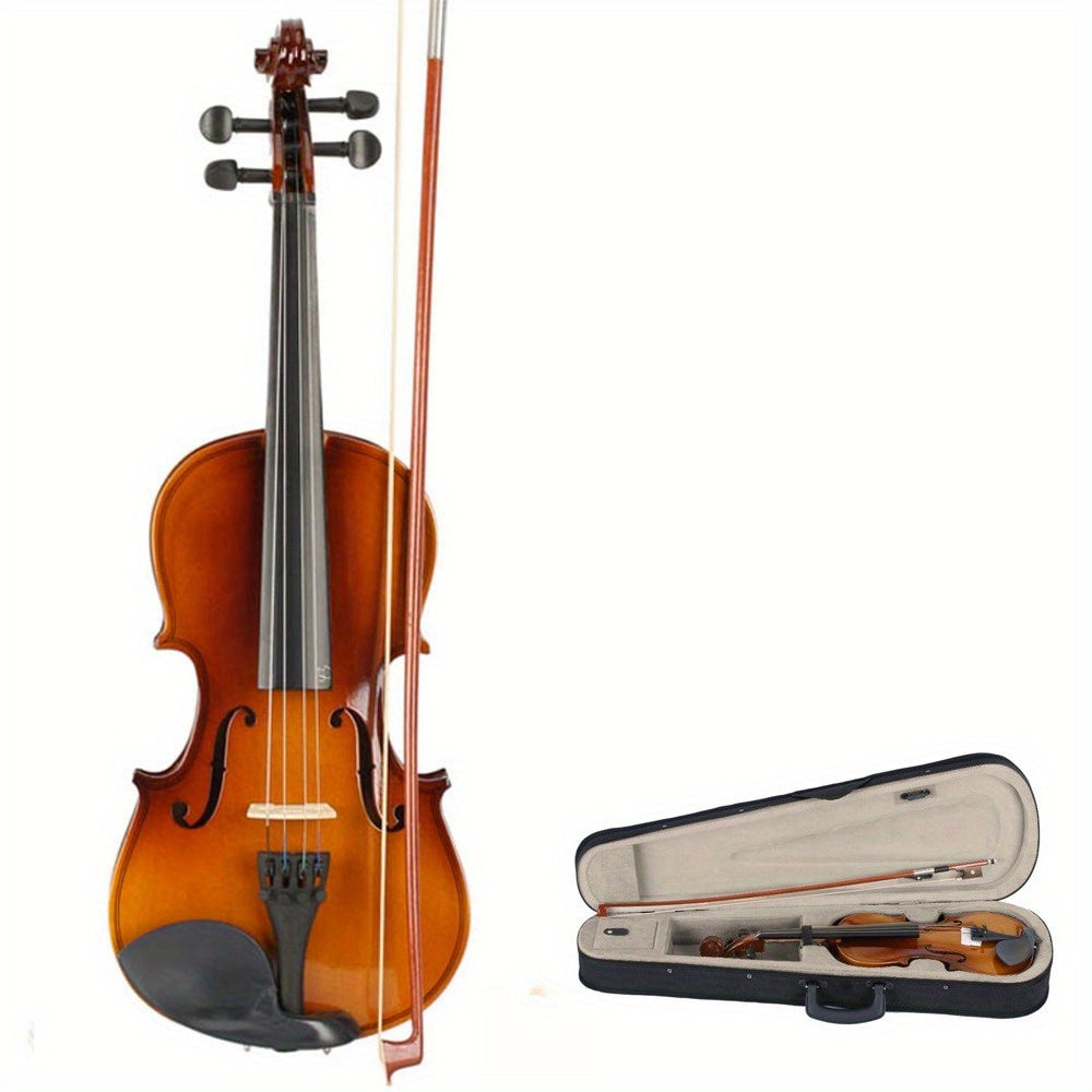 New 3/4 Size Natural-Tone Acoustic Violin Set - Complete W/ Case, Bow & Beginner-Friendly Design