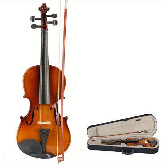 New 3/4 Size Natural-Tone Acoustic Violin Set - Complete W/ Case, Bow & Beginner-Friendly Design