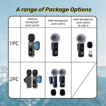 Professional Wireless Lavalier Microphone with Digital Battery Display, Feather Windshield, 360° Omnidirectional, USB-C Connector, 100ft Range, 2.4G Wireless Function, DSP Chip Professional Noise Reduction, Rotatable Magnetic Clip, Microfono Para