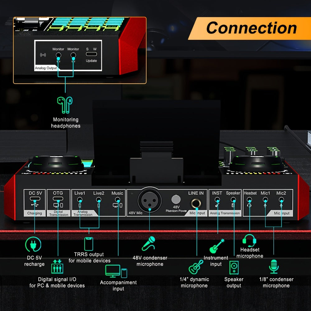 USB Audio Interface, Condenser, USB, Tenlamp, G10, Pro for Recording and Streaming