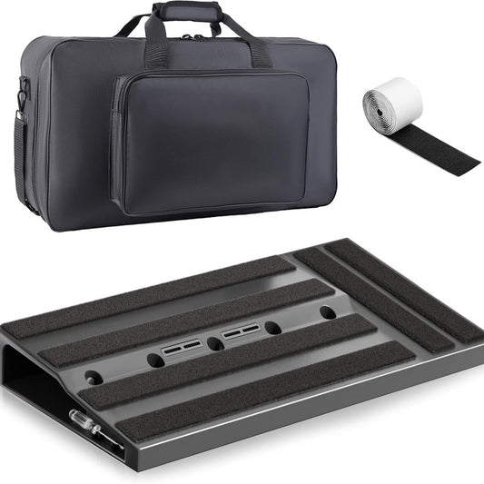 Guitar Pedal Board, Plastic Super Light Guitar Pedalboard Case 2.87 Lbs, 22" X 11" X 2.8" Portable Pedal Board for Electric Guitar Effects with Carrying Bag Black, Adhesive Hook Sided Mounting Tape