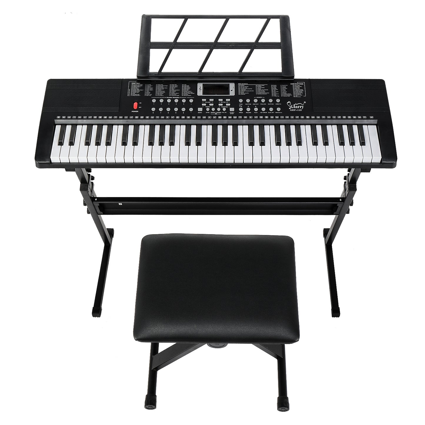 GEP-110 61-Key Keyboard Starter Kit - with Piano Stand, Bench, Built-in Speakers- 3 Teaching Modes for Beginners