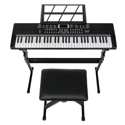 GEP-110 61-Key Keyboard Starter Kit - with Piano Stand, Bench, Built-in Speakers- 3 Teaching Modes for Beginners