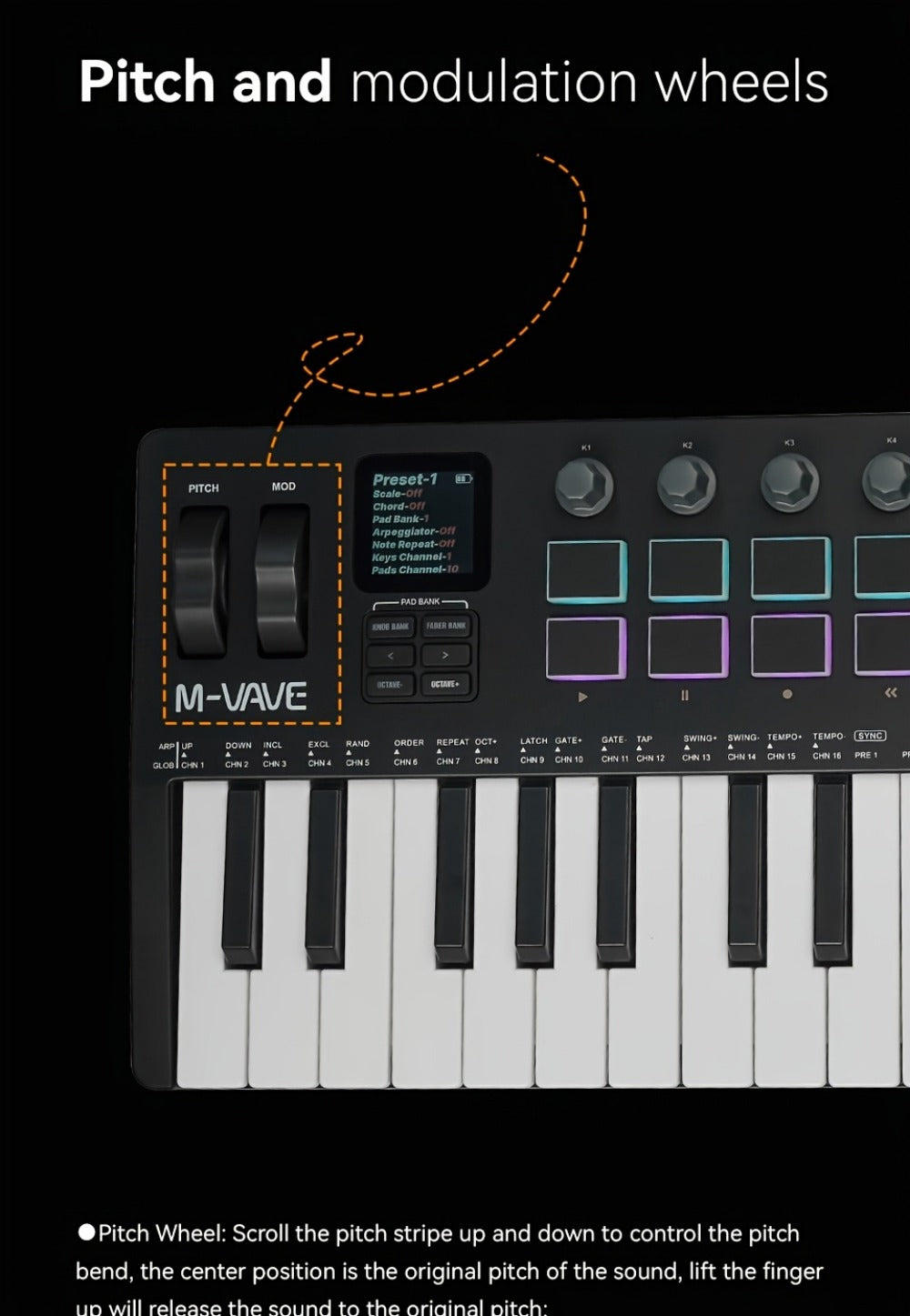MIDI Keyboard Controller, Pure Black, Wireless, M-VAVE, SMK37PRO, Professional for Music