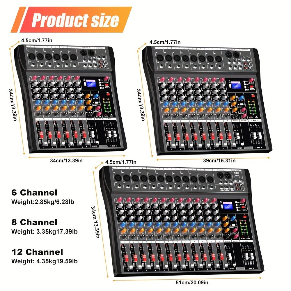 Audio Mixer, USB, Professional, 12-Channel, Controller for Live Sound