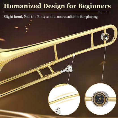 [Professional B-flat] Trombone, Thickened Brass Body, Full Tone, Golden Lacquer Finish, Suitable For Students, Adults And Beginners