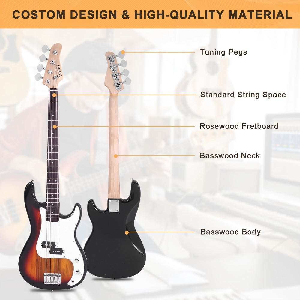 Electric Bass Guitar, 42 mm, Full Size, Glarry, Kit, Full for Lessons and Practice
