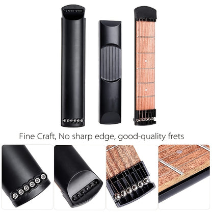 Pocket Guitar, Portable Mini 6 Fret Guitar Practice Hands Training Tool Chord Trainer for Beginner Guitarist Practice Training with Velvet Bag