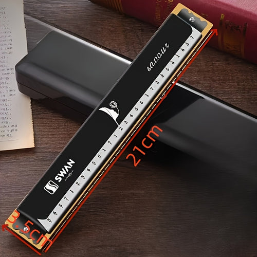 SWAN 28-Hole Chromatic Harmonica In C Key Wide Sound Range High-end Adult Heavy Sound Professional Performance 28-Hole Alphabet Beginner Model- Black Chromatic C Tuning
