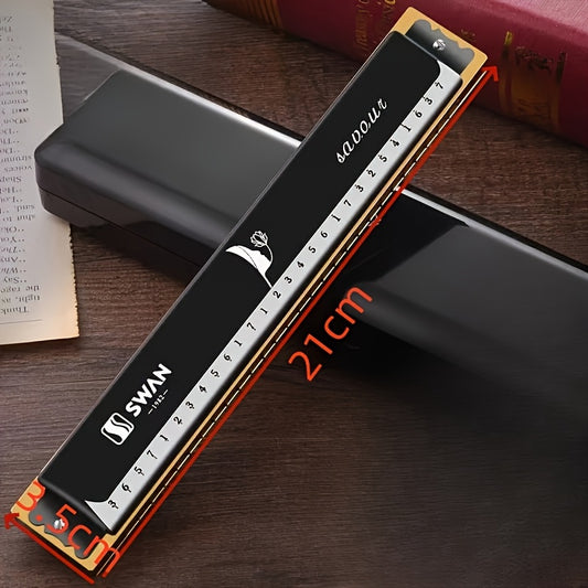 SWAN 28-Hole Chromatic Harmonica In C Key Wide Sound Range High-end Adult Heavy Sound Professional Performance 28-Hole Alphabet Beginner Model- Black Chromatic C Tuning