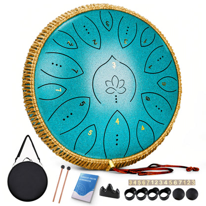 Steel Tongue Drum, 13 Inches 15 Notes Tongue Drum, Steel Drums for Adults, Drum Set with Song Book, Drum Mallets, Drum Music Instruments C Major, Outdoor Decor