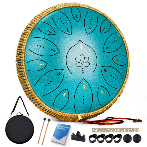 Steel Tongue Drum, 13 Inches 15 Notes Tongue Drum, Steel Drums for Adults, Drum Set with Song Book, Drum Mallets, Drum Music Instruments C Major, Outdoor Decor