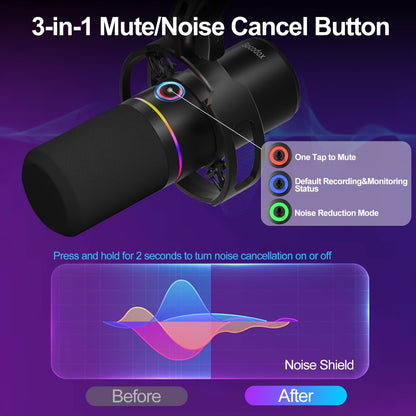 XLR and USB Dynamic Microphone Kit with RGB, Software and Boom Arm