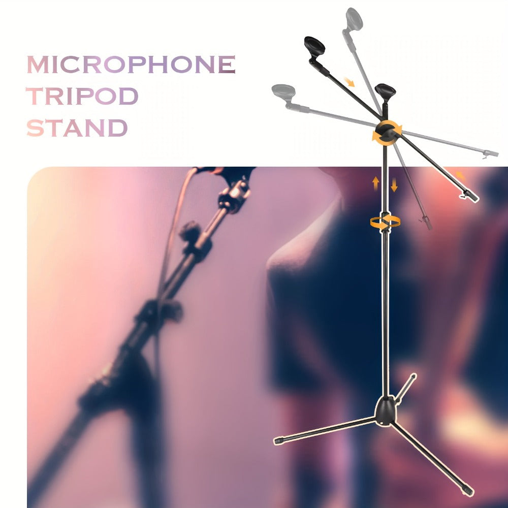 Pair of Adjustable Tripod Microphone Boom Stands for Stage and Studio