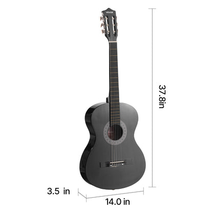 VEVOR Classical Guitar 38 in Guitar Beginner Starter Kit Nylon Strings Black/Natural Color/Blue/Pink/Sunrise Color