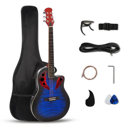 Acoustic Guitar, Blue, Full Size, BONNLO, 41In, Cutaway for Lessons and Practice
