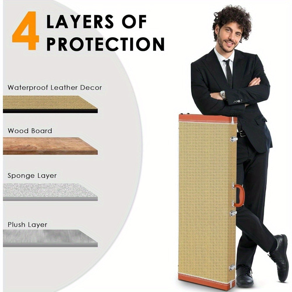Guitar Case, Portable, Yellow, Square, PVC for Storage and Travel