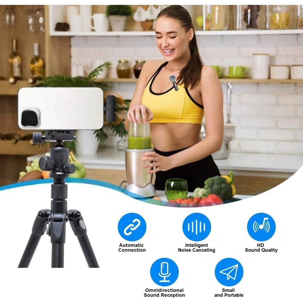 2pcs Wireless Lavalier Microphone for Phone-Android, iPad, Tablets, Mini Microphone with Noise Canceling, 65FT Transmission, Professional Lapel Mic for Video Recording|Live Streaming|wireless microphones