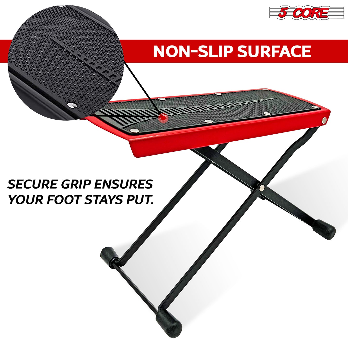 5 Core Guitar Foot Stool Height Adjustable Folding Leg Rest Portable Classical Footrest
